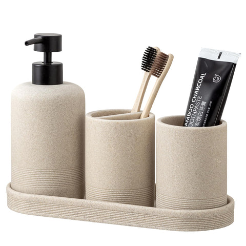 Haocoott front view of full beige set showing cohesive organization