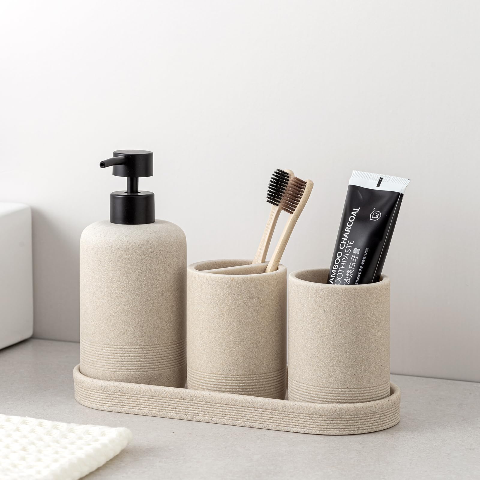 Haocoott lifestyle shot on bathroom counter adding neutral style