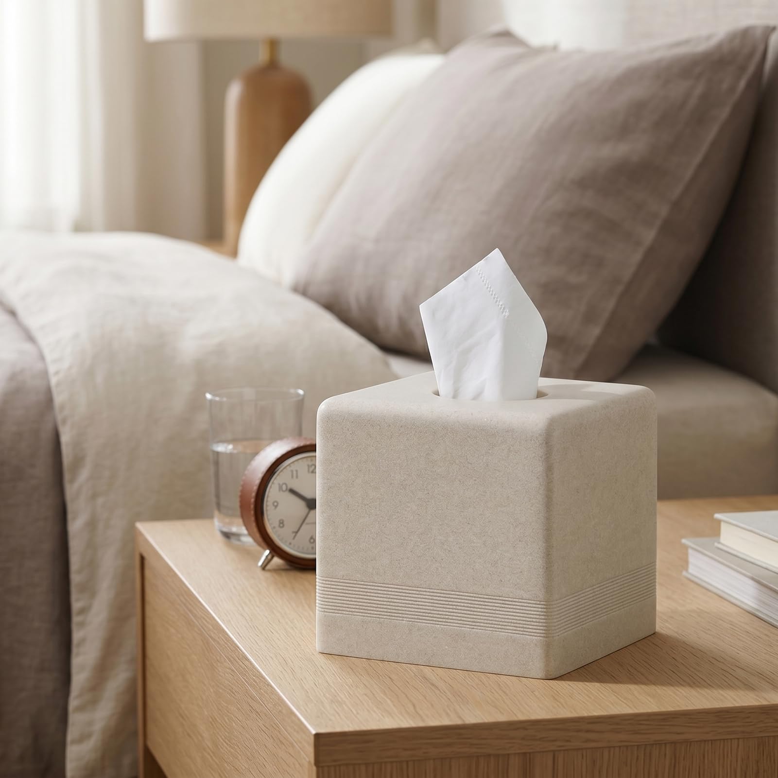 Haocoott on nightstand with lamp showing stylish bedside convenience and refined look