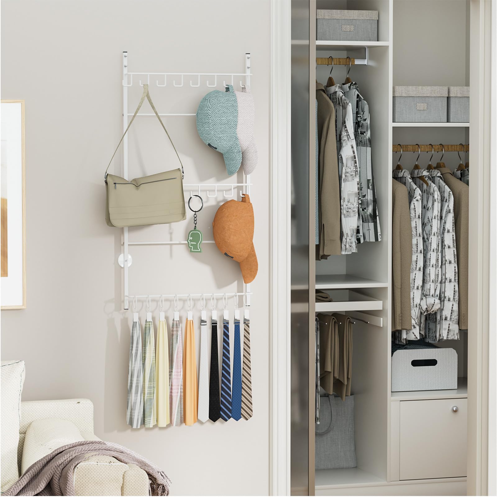 HapiRm clips holding scarves and keys for versatile accessory storage