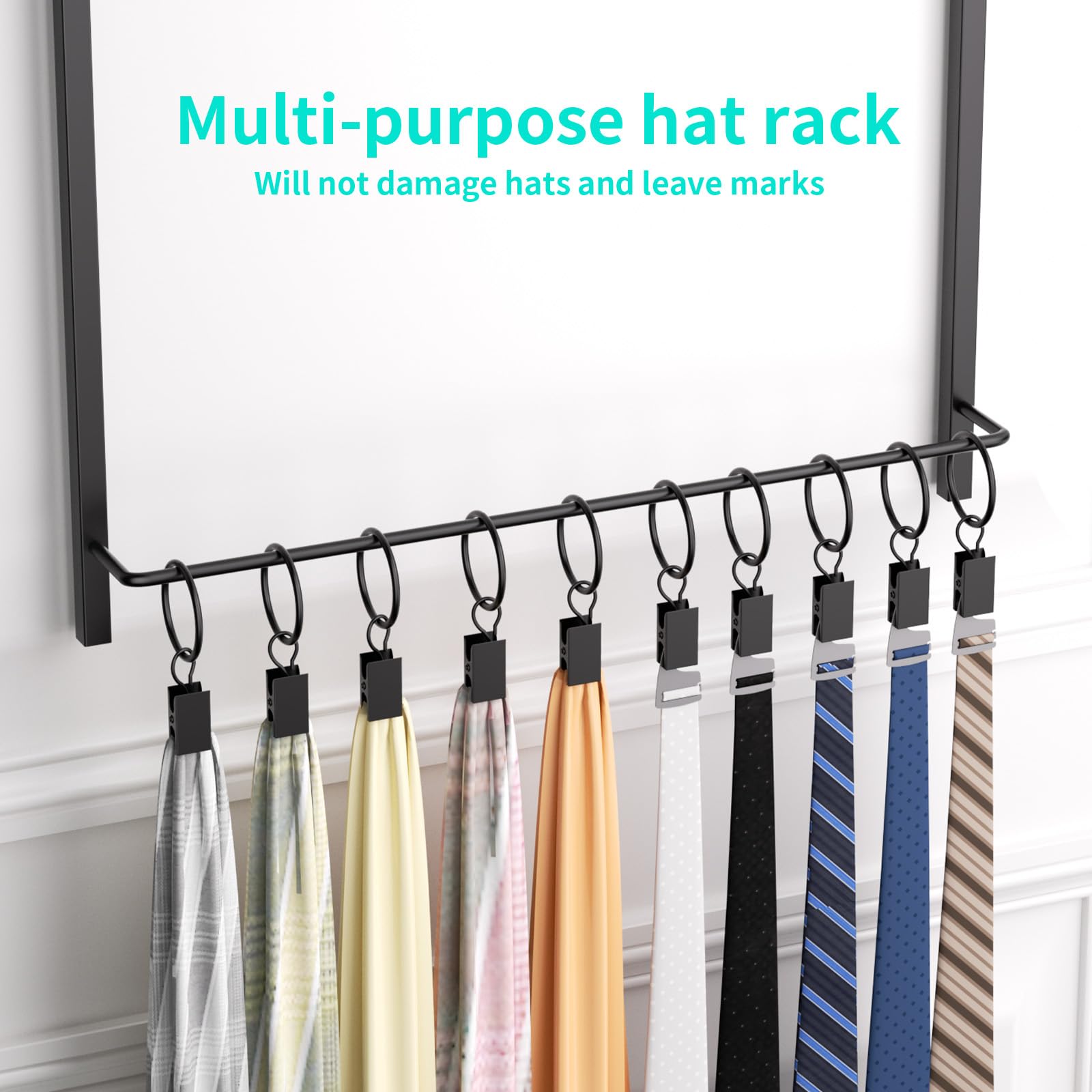 HapiRm close-up of movable clips and hooks showing flexible storage options