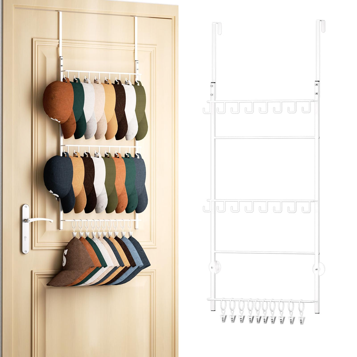 HapiRm front view over-door hat rack organized and space-saving benefit