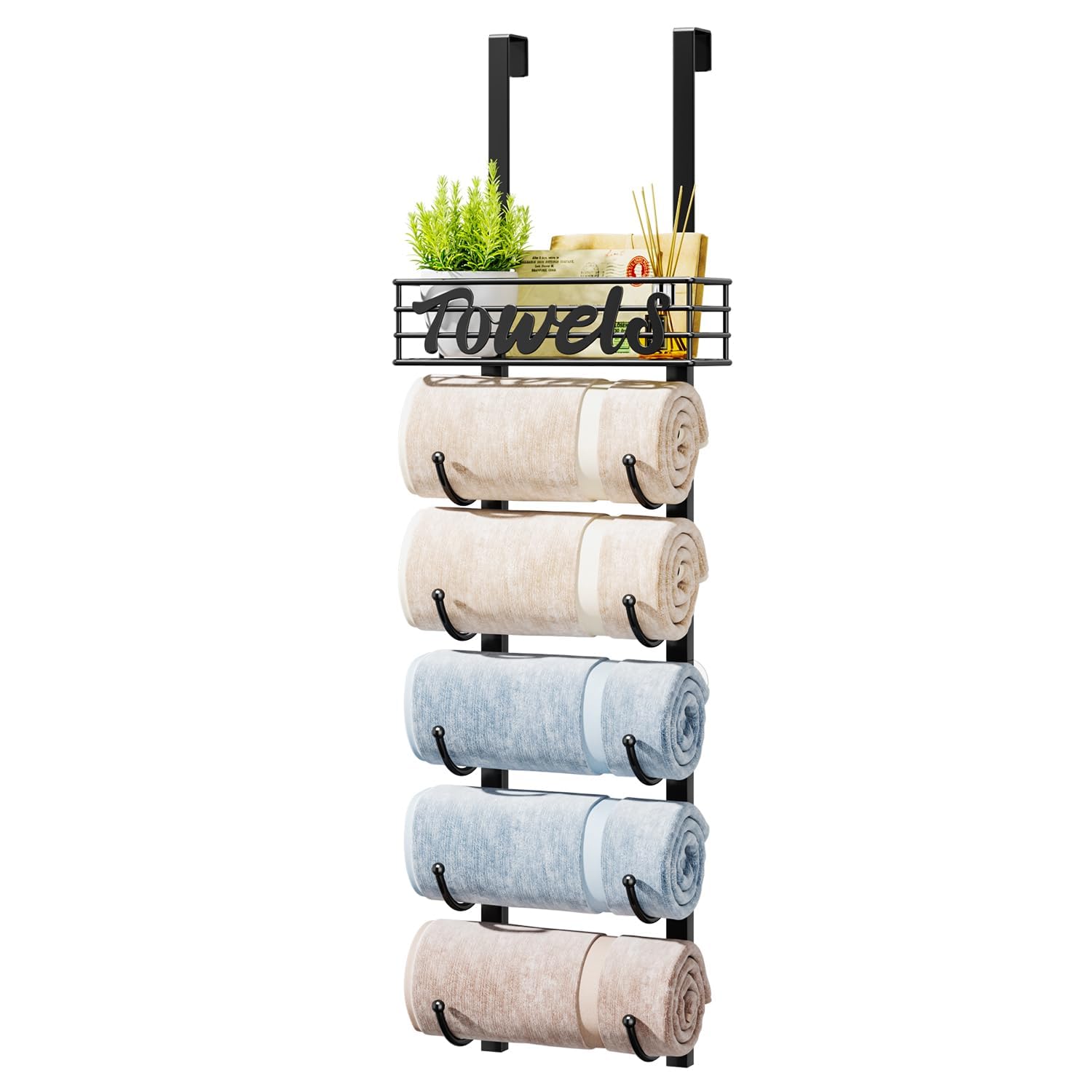 HapiRm front view over the door towel rack showing compact storage benefit