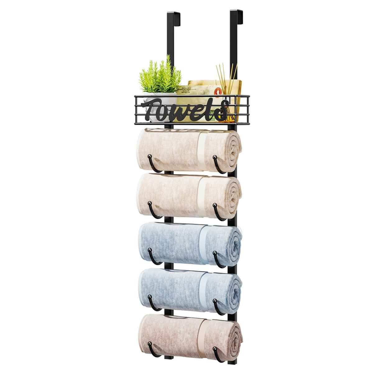 HapiRm front view over the door towel rack showing compact storage benefit