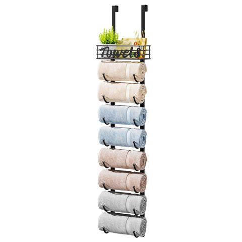 HapiRm front view over-the-door towel rack showing space-saving storage