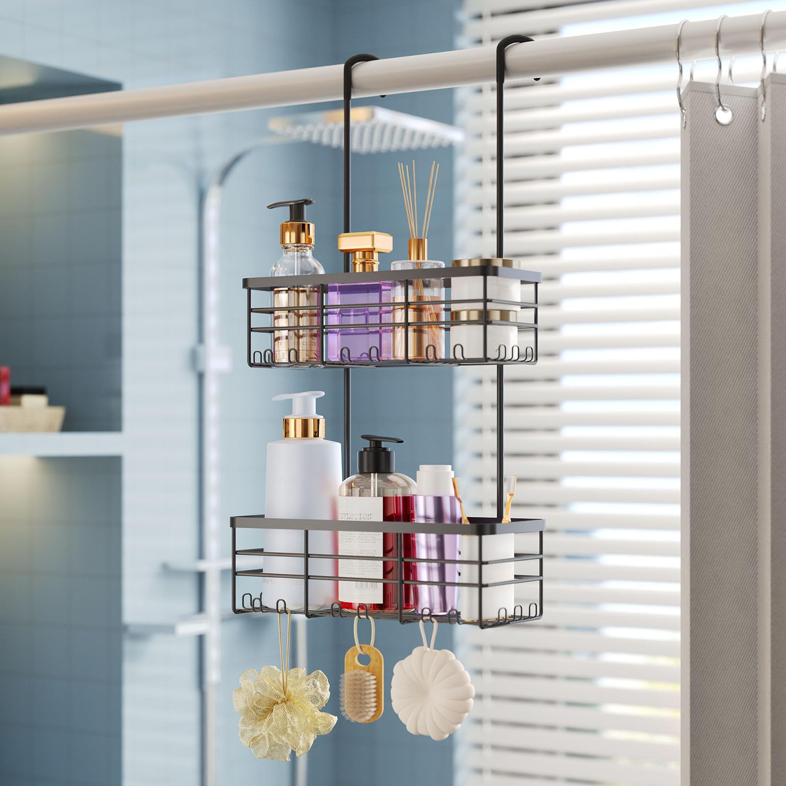 HapiRm lifestyle bathroom setup showing stylish organization and clutter reduction