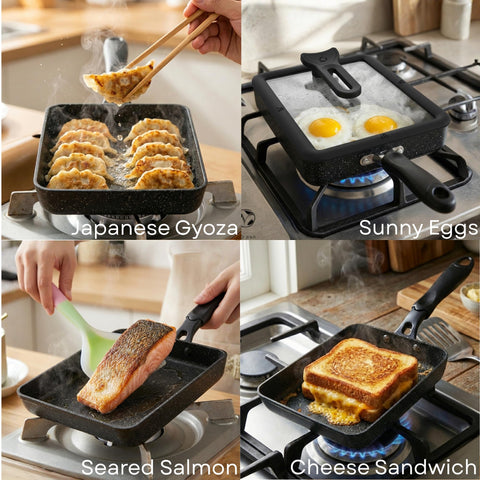 HAPPI STUDIO packaging displaying pan, lid and included utensils for ready-to-use
