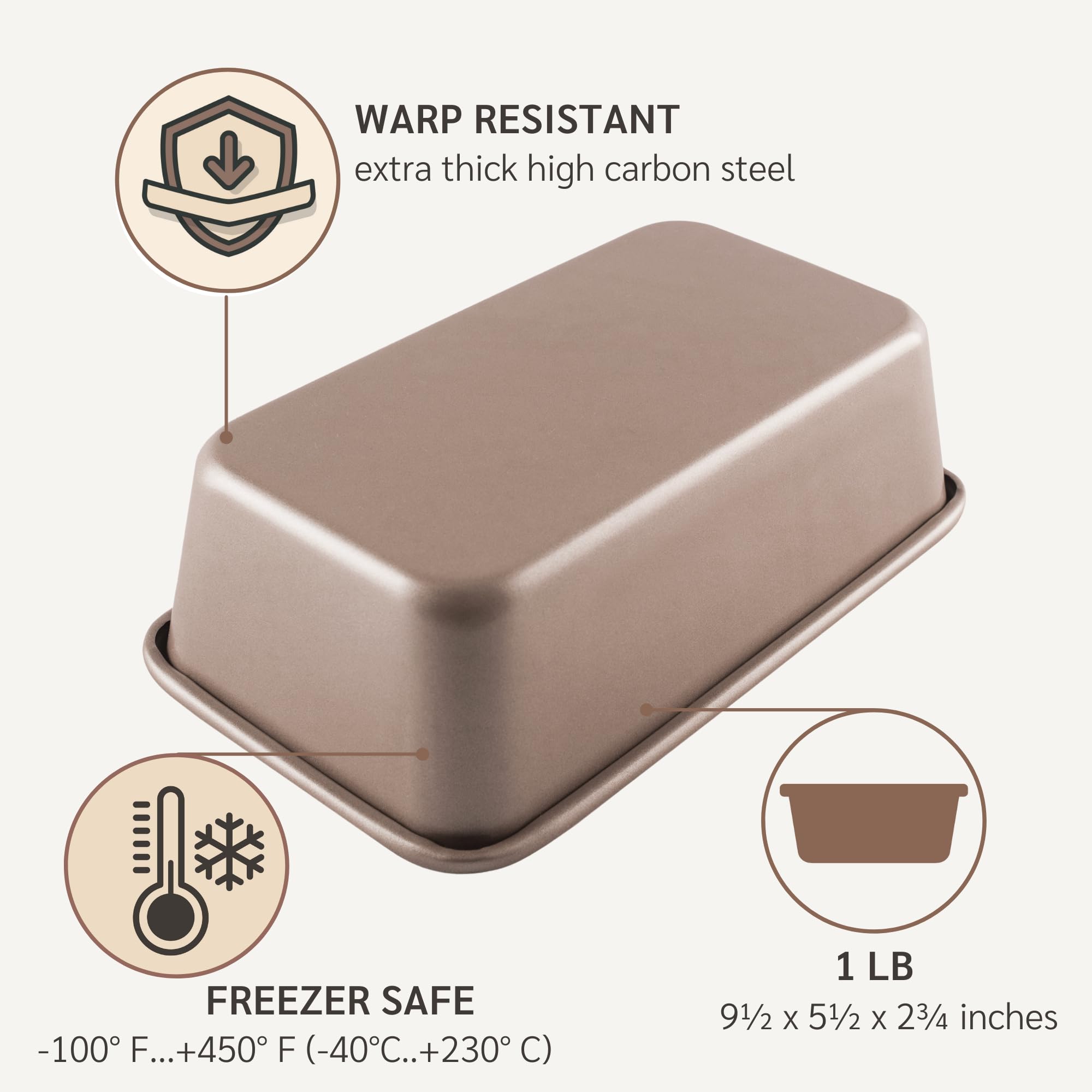 HAPPIELS loaf pan next to measuring tape showing compact 9x5 size advantage