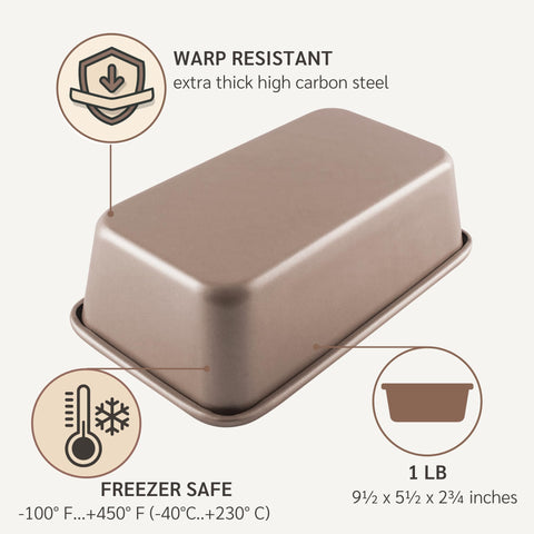 HAPPIELS loaf pan next to measuring tape showing compact 9x5 size advantage