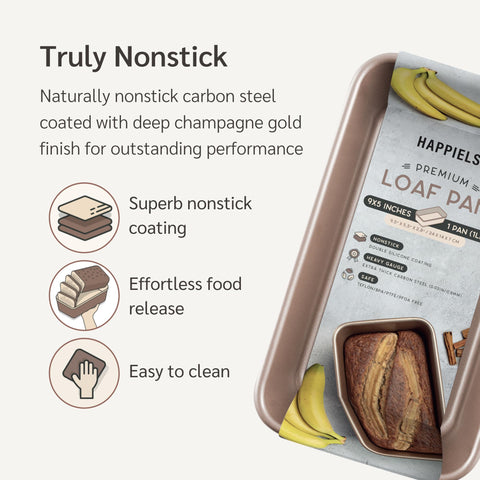 HAPPIELS loaf pan side profile demonstrating sturdy carbon steel construction benefit