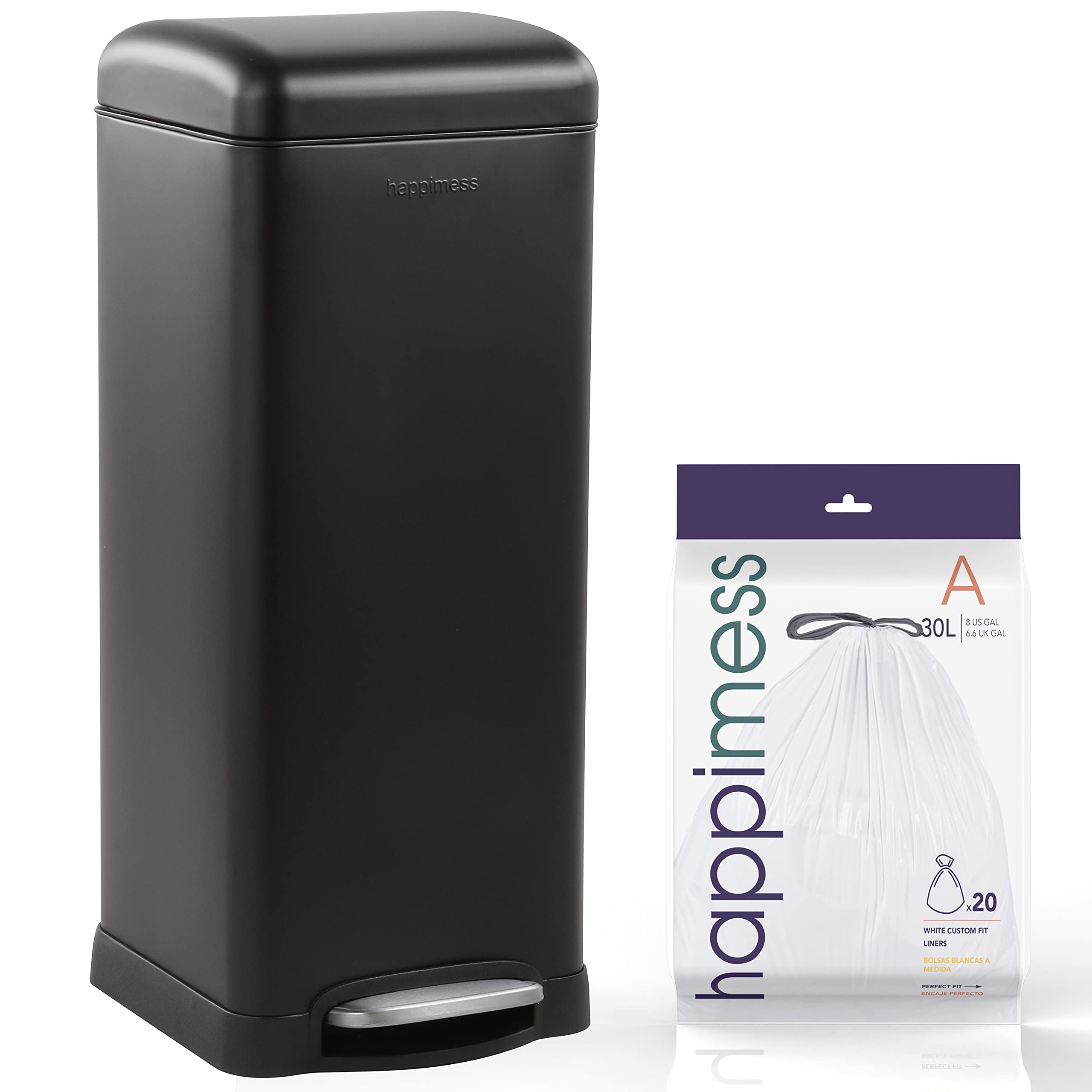 happimess front view of charcoal black Betty trash can shows sleek design and capacity