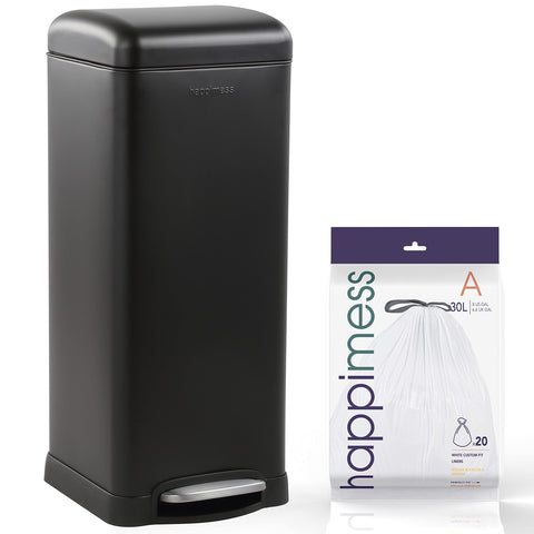 happimess front view of charcoal black Betty trash can shows sleek design and capacity