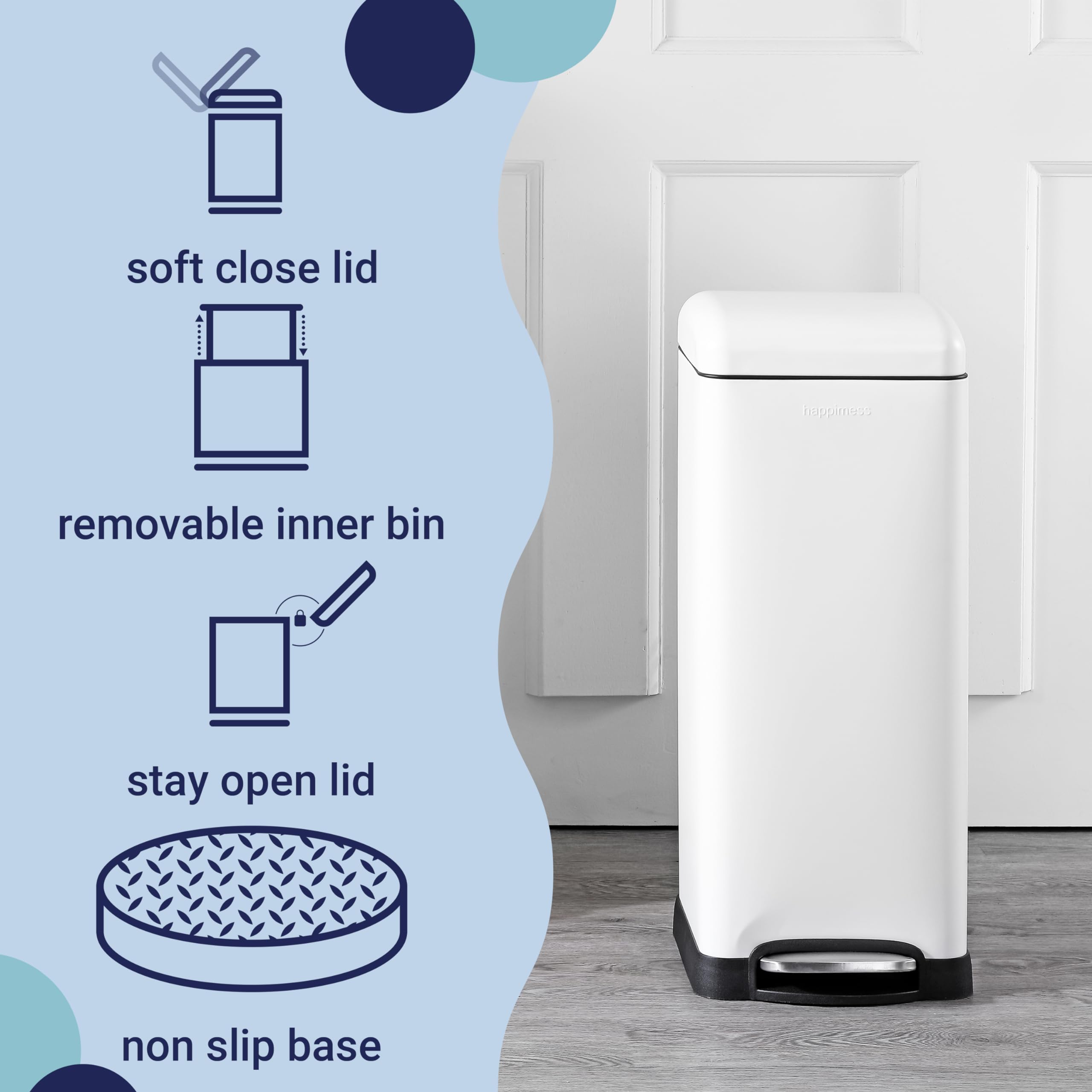 happimess open lid demonstrating soft-close action for quiet, safe operation