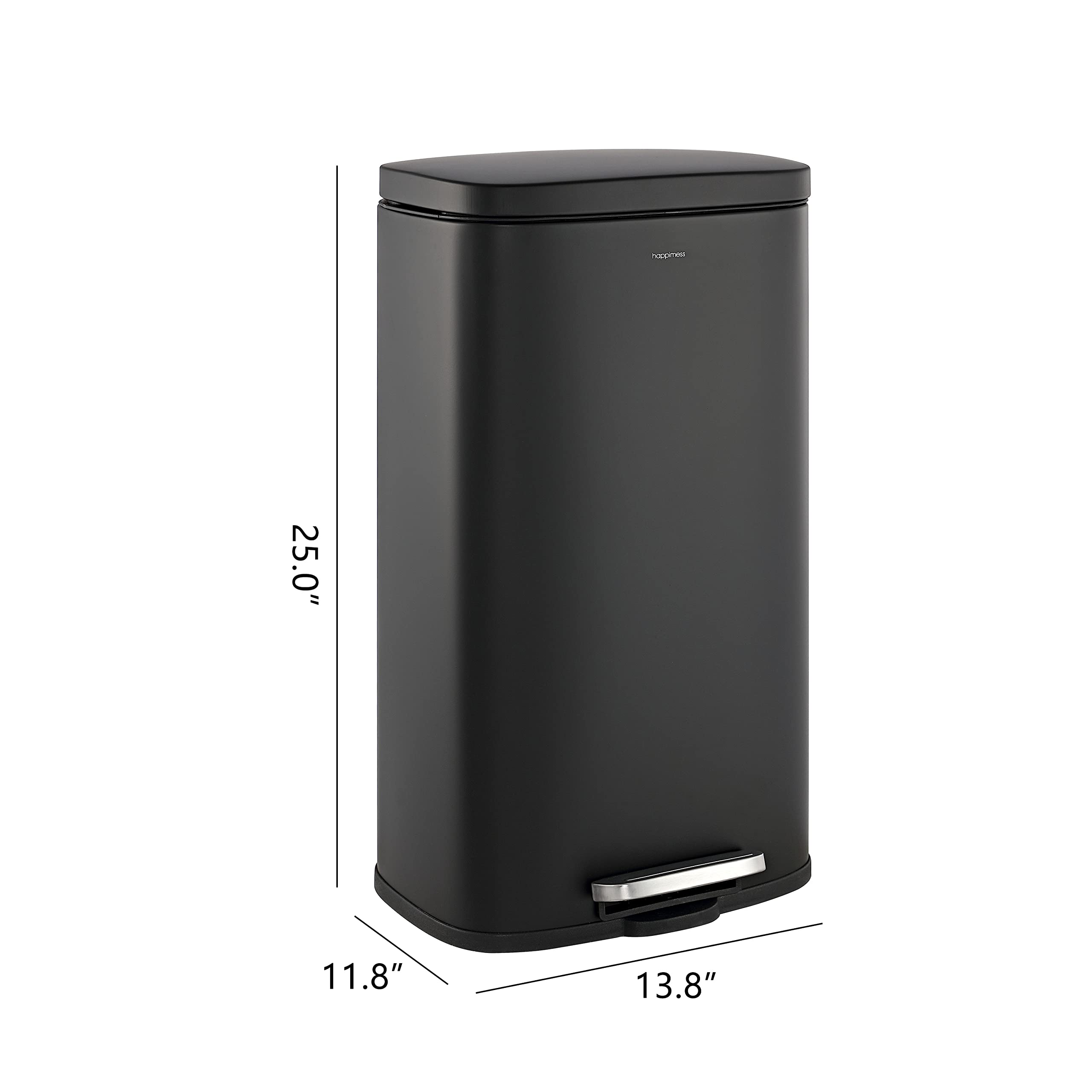 happimess pedal detail showing wide step and benefit hands-free disposal