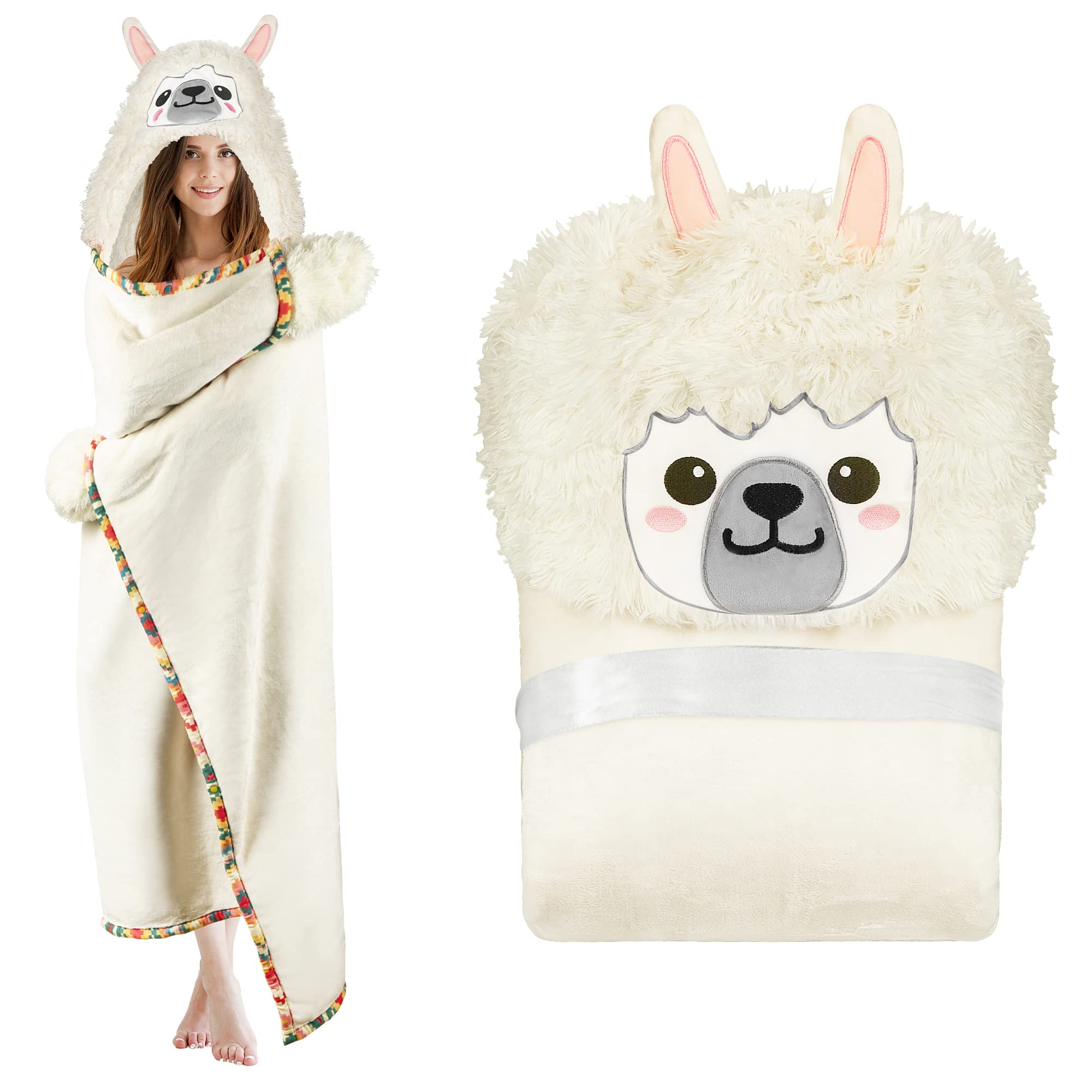 Happy Fuel hooded blanket front view showing full coverage and cozy look
