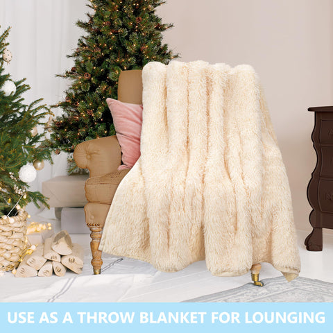 Happy Fuel throw hoodie in use on couch offering hands-free relaxation benefit