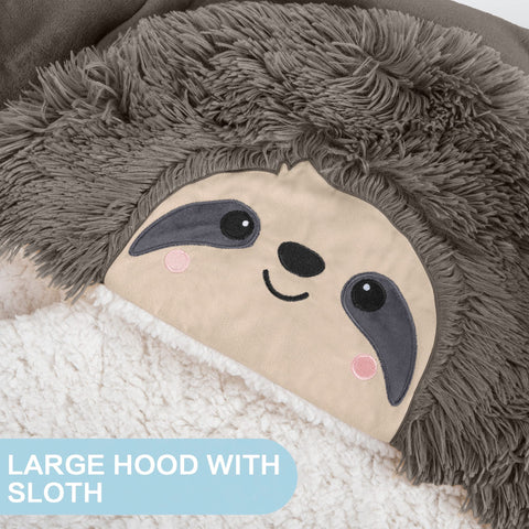 Happy Fuel sloth blanket close-up of sherpa and flannel texture for soft comfort