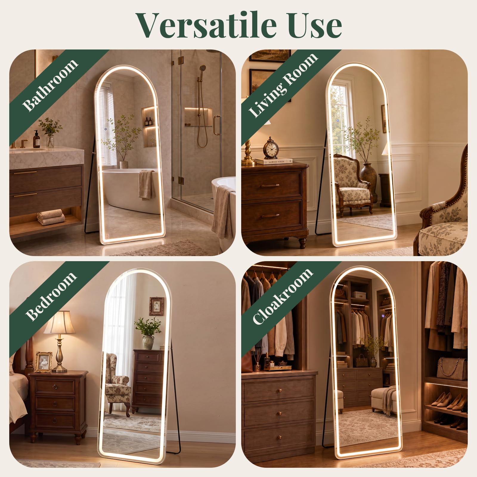 HAPPYMONT mirror beside person showing full-length scale and true-to-life view benefit