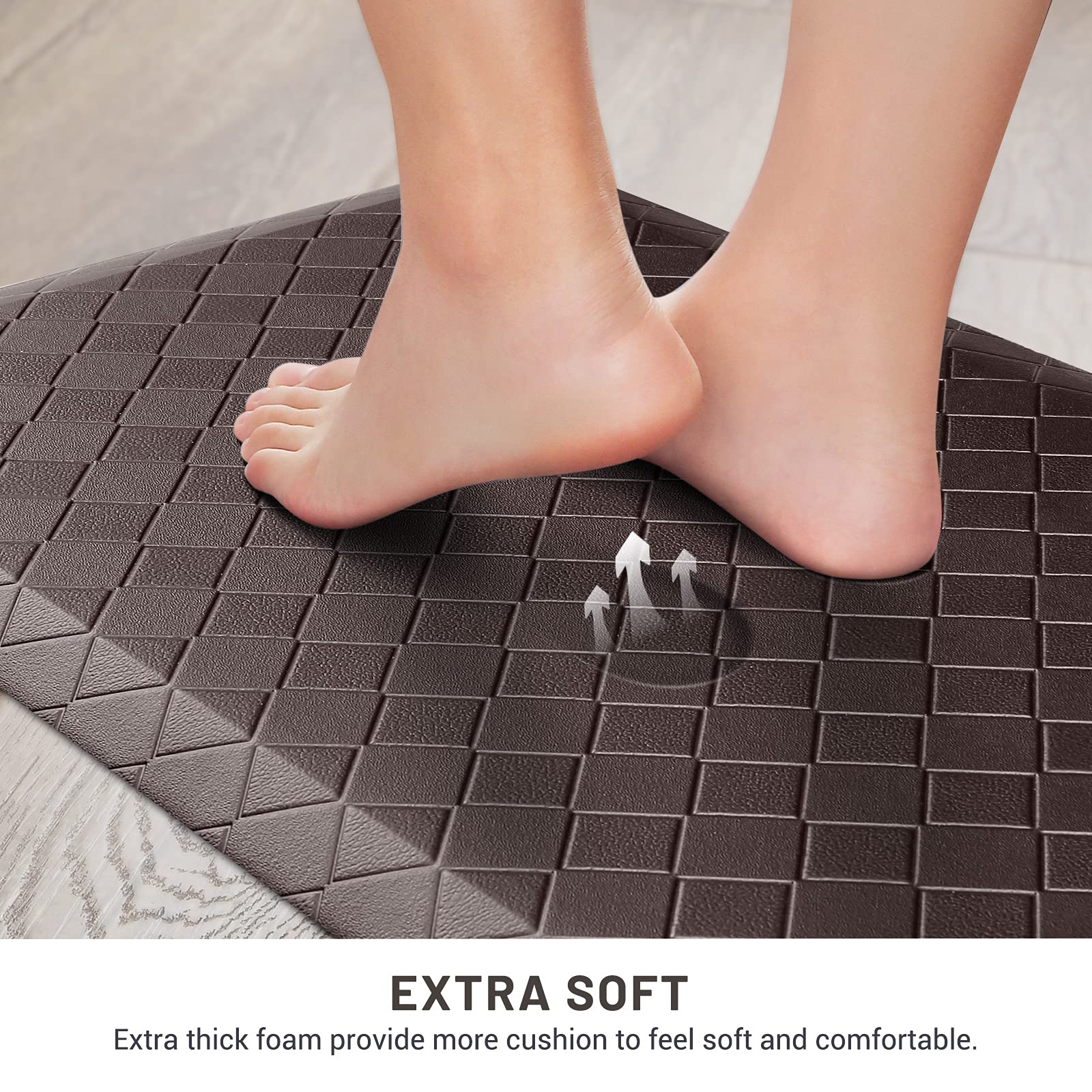 HappyTrends positioned at sink demonstrating standing comfort benefit