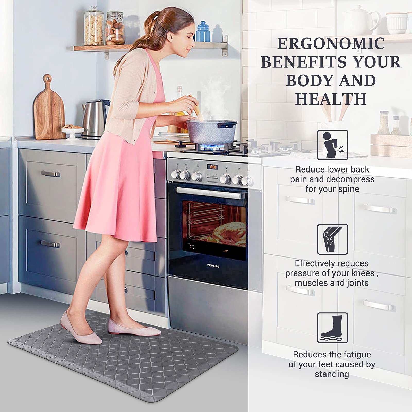 HappyTrends mat placed in front of sink delivering standing comfort