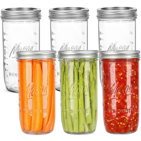 Harfuyee front view of six 24oz mason jars showing packaging and neat storage benefit