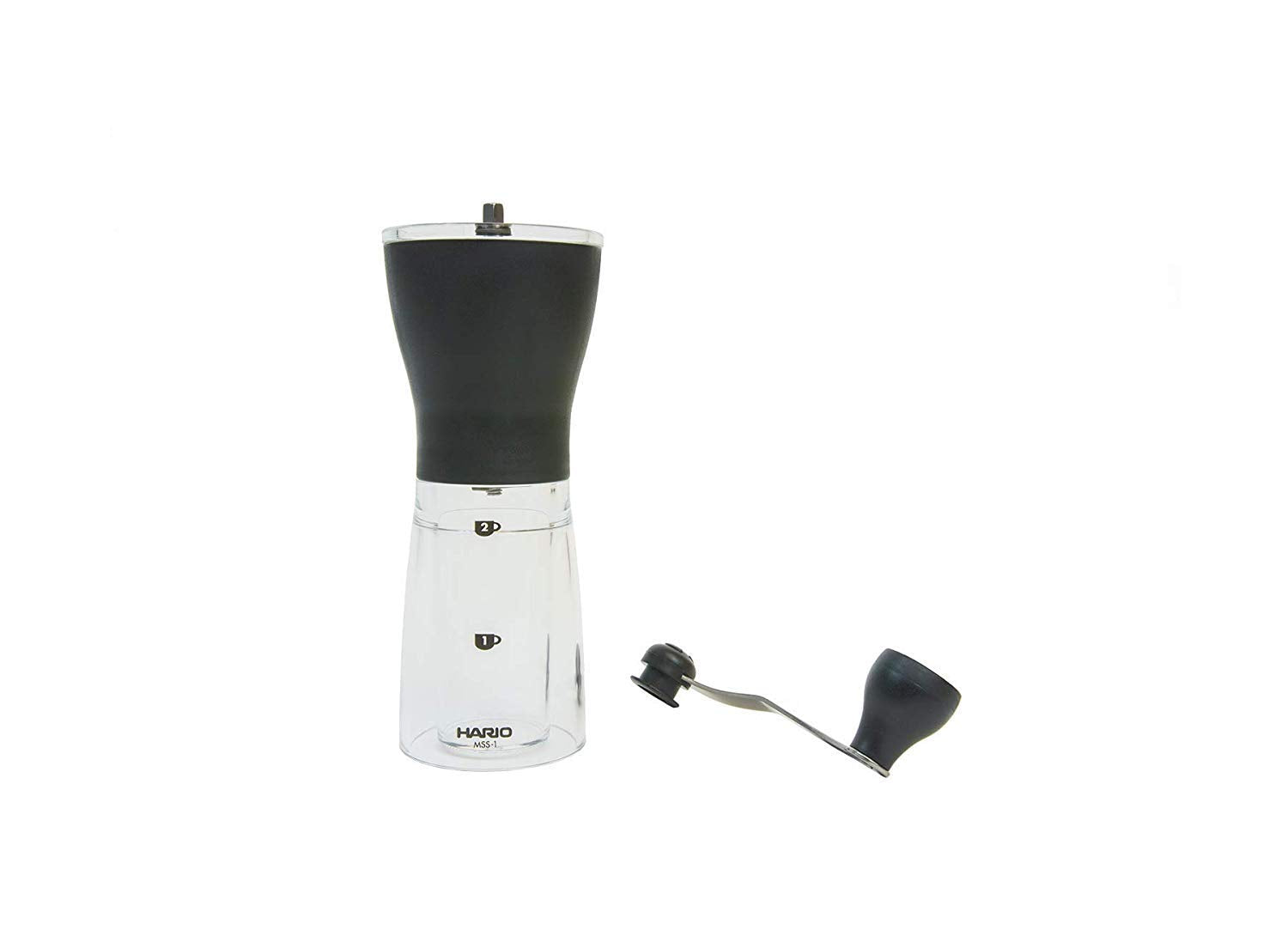 HARIO on kitchen countertop with brewed coffee, highlighting fresh-ground flavor