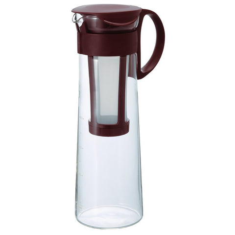HARIO Mizudashi front view showing glass pitcher and handle for durable serving
