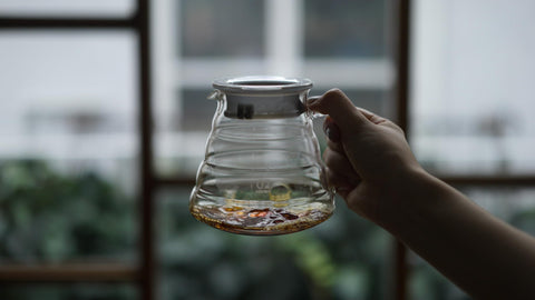 HARIO silicone and glass lid used as dripper stand for tidy brewing