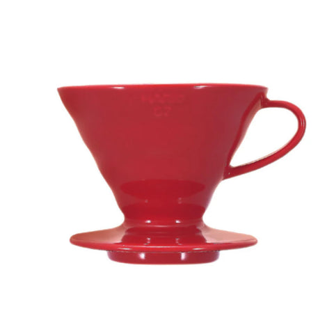 HARIO V60 red front view showing stable base and elegant design benefit clarity