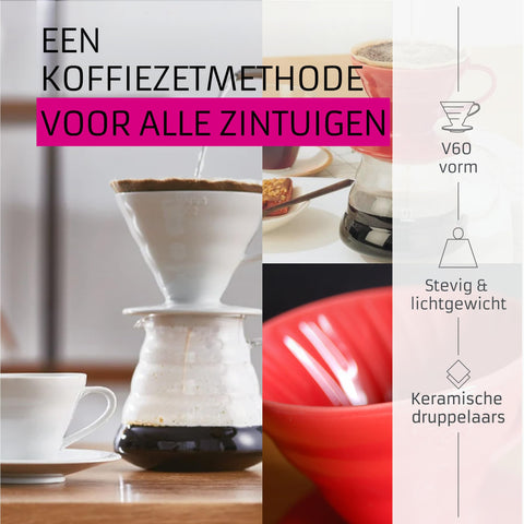 HARIO V60 top cone with paper filter positioned for even flow and easier brewing