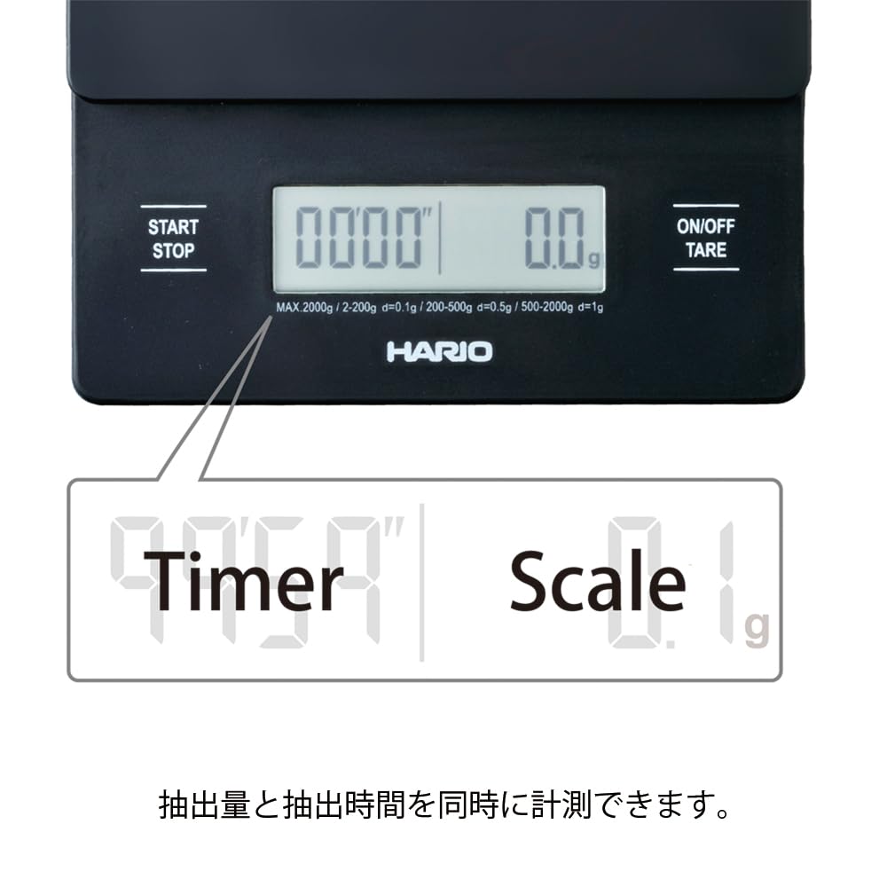 HARIO close-up of digital display and buttons highlighting accurate 0.1g measurement