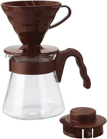 HARIO V60 dripper close-up showing ribbed interior for even extraction