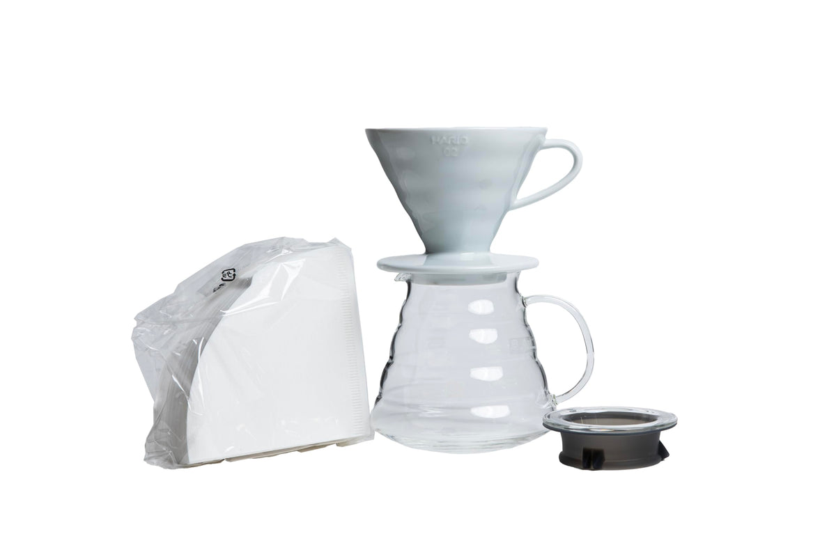 HARIO front packaging showing complete pour-over kit and benefits
