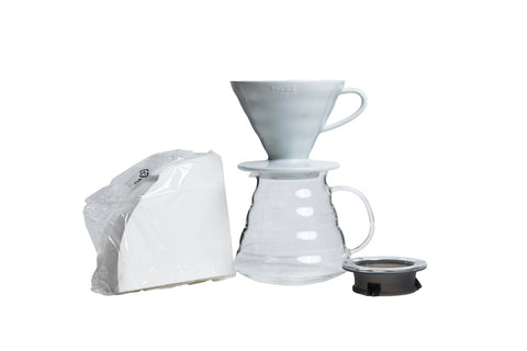 HARIO front packaging showing complete pour-over kit and benefits