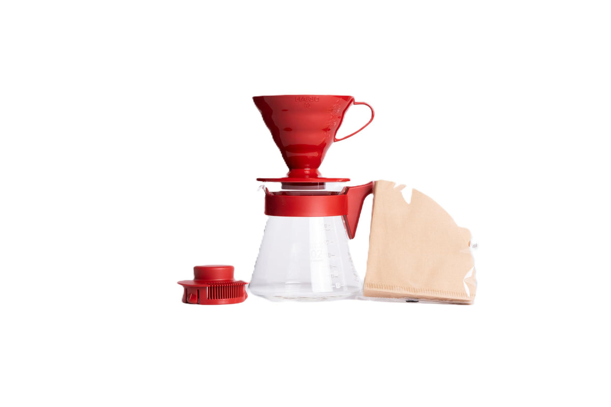 HARIO V60 red dripper front view showing compact design and consistency benefit