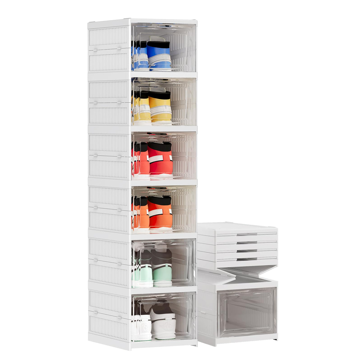 Harmon Wandyer front view showing stacked shoe boxes and space savings