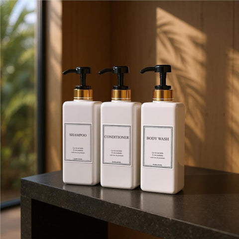 HARRA HOME on vanity counter styled to create hotel-like ambiance