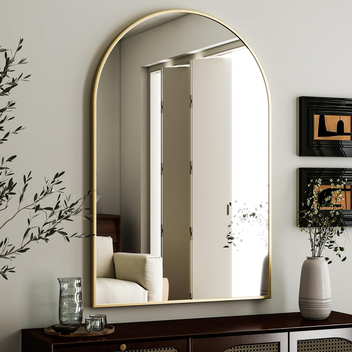 HARRITPURE arched mirror front view enhances room brightness