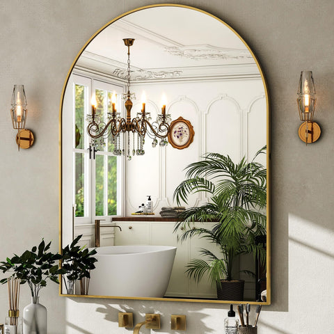 HARRITPURE gold arched mirror front view brightens room