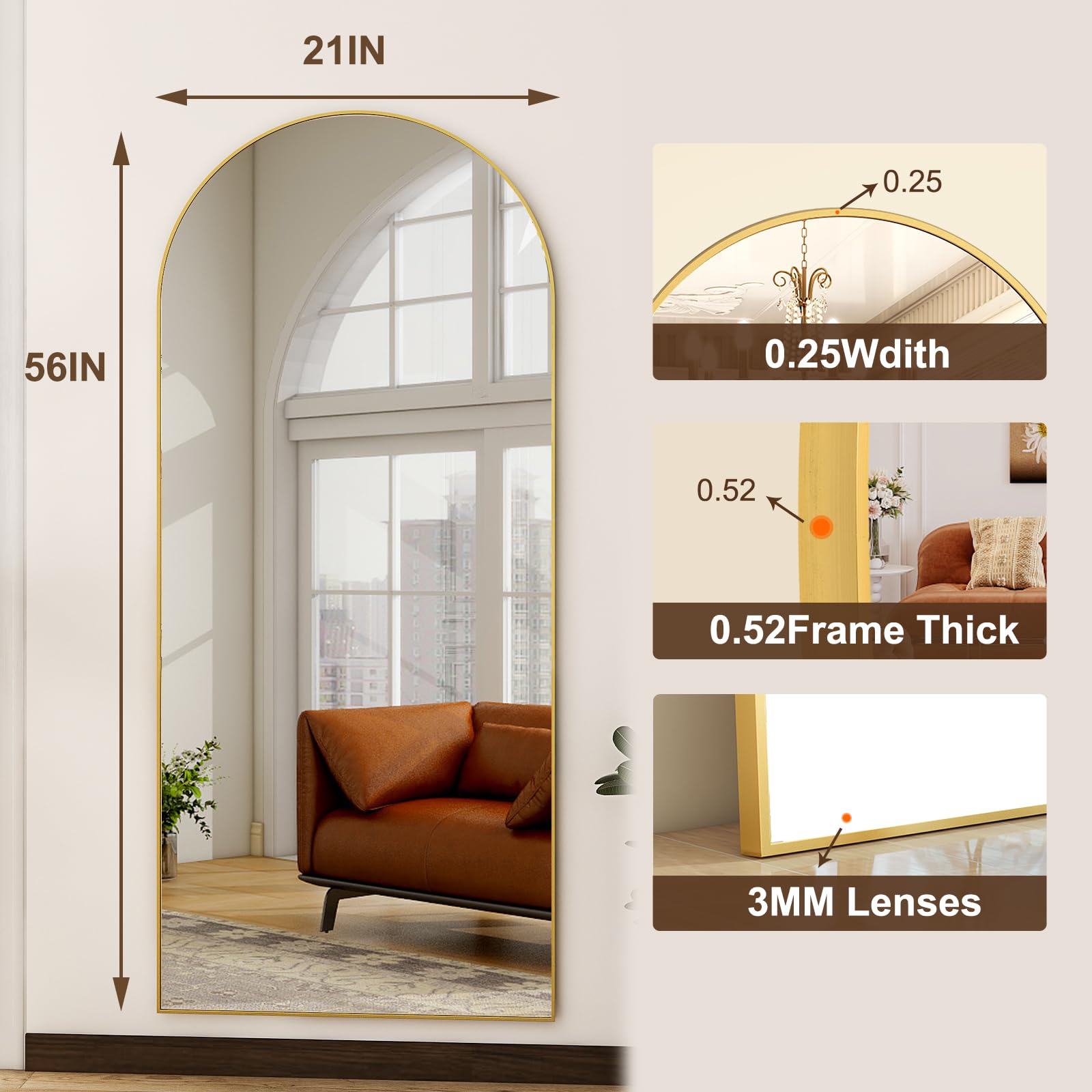 HARRITPURE mirror in bedroom adding light and visual space to decor