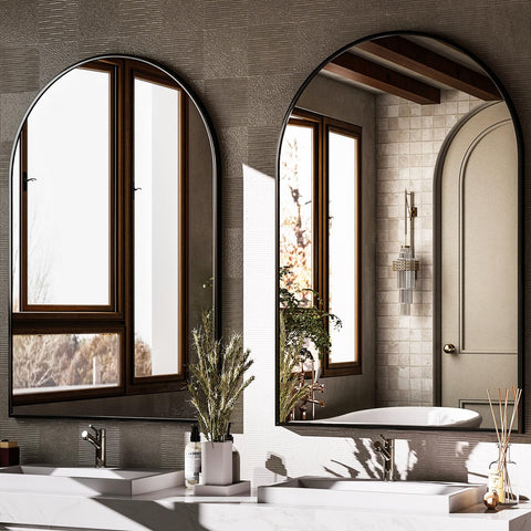 HARRITPURE mirror next to furniture for scale to show 24 by 36 inch size