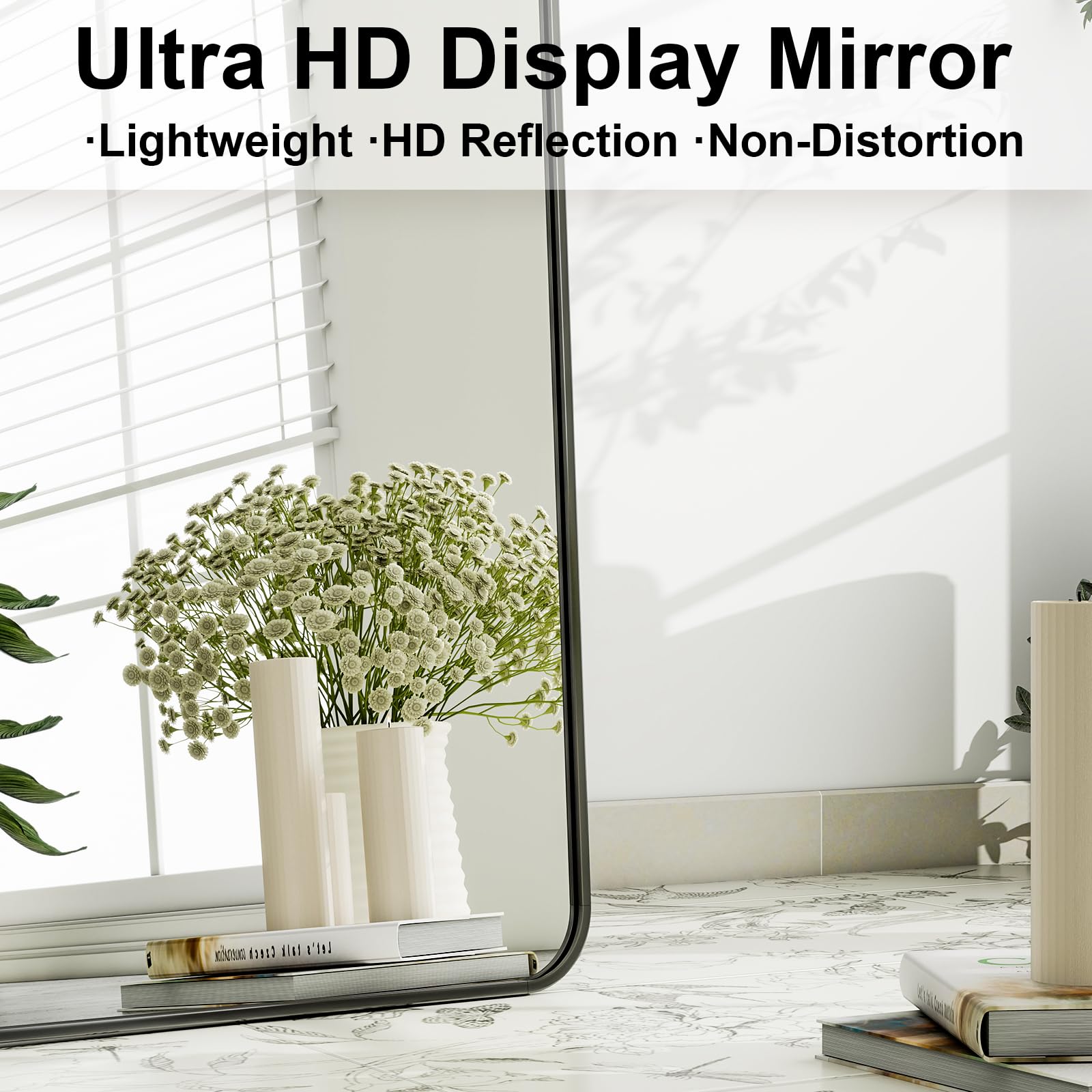 HARRITPURE mirror with standing holder ready to use for instant placement benefit