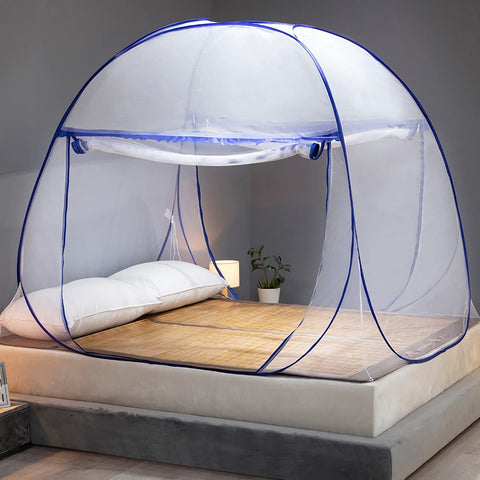 HARWAVE front view of open yurt-style mosquito net showing full bed coverage and comfort