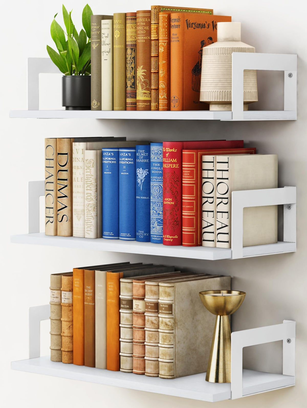 Harwaya front view three-pack white shelves showcasing clean storage benefit