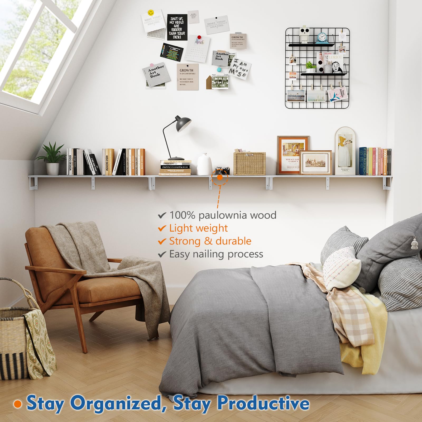 Harwaya shelf above desk showing office organization and decor benefit