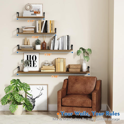 Harwaya shelves styled with books and plants offering decorative storage solution