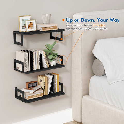 Harwaya shelf beside books showing 17-inch depth and scale for correct sizing