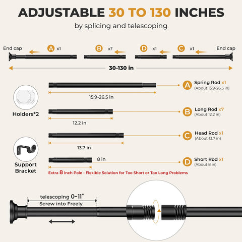 Haryaers rod installed in bathroom demonstrating secure, no-drill setup