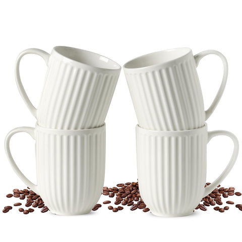 HASENSE front view of four creamy ribbed mugs, elegant gift-ready look