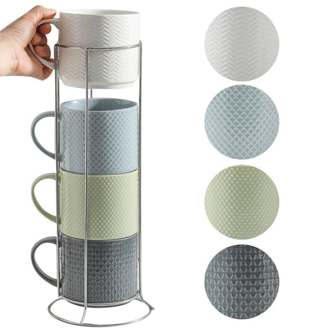 HASENSE front view of four mugs on metal stand showing compact storage benefit
